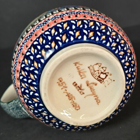 Polish Pottery UNIKAT Jungle Flower Small Stoneware Pitcher w Floral Design 6" - Picture 6 of 9